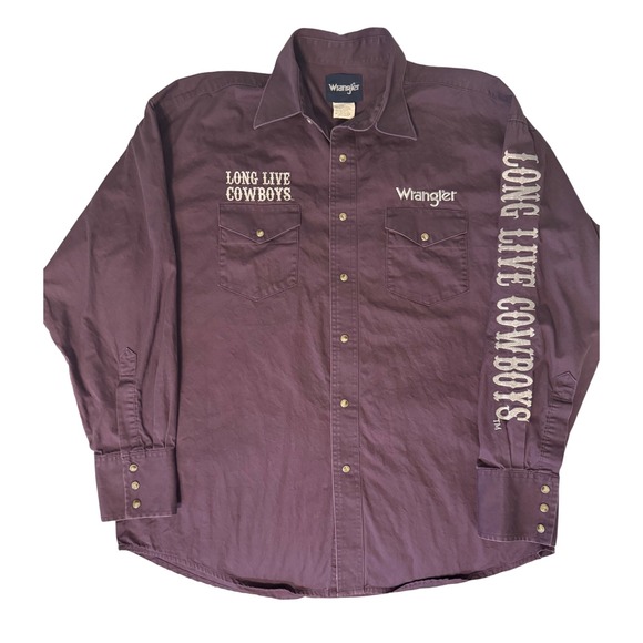 WRANGLER Men's Long Live Cowboys Western Button Down Purple Shirt with Silver LG - Picture 1 of 6